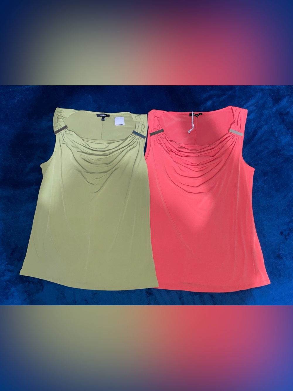 Premise Sleeveless Cowl Neck Tops - Olive Green & Coral Pink
